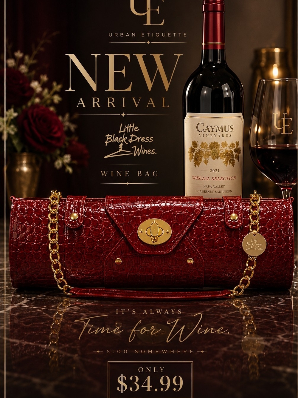 Red Croc-Embossed Chain Clutch